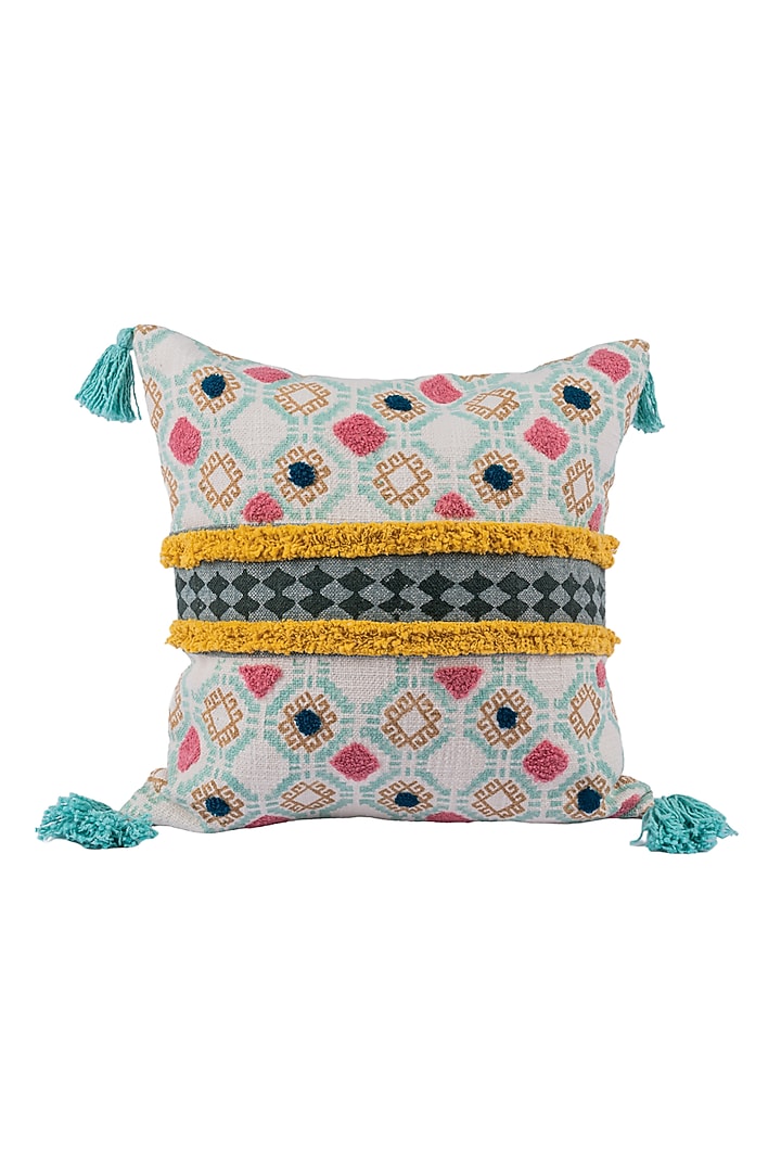 Multi-Colored Soft Woven Cotton Tufted Pillow Cover by Ratios at Pernia's Pop Up Shop