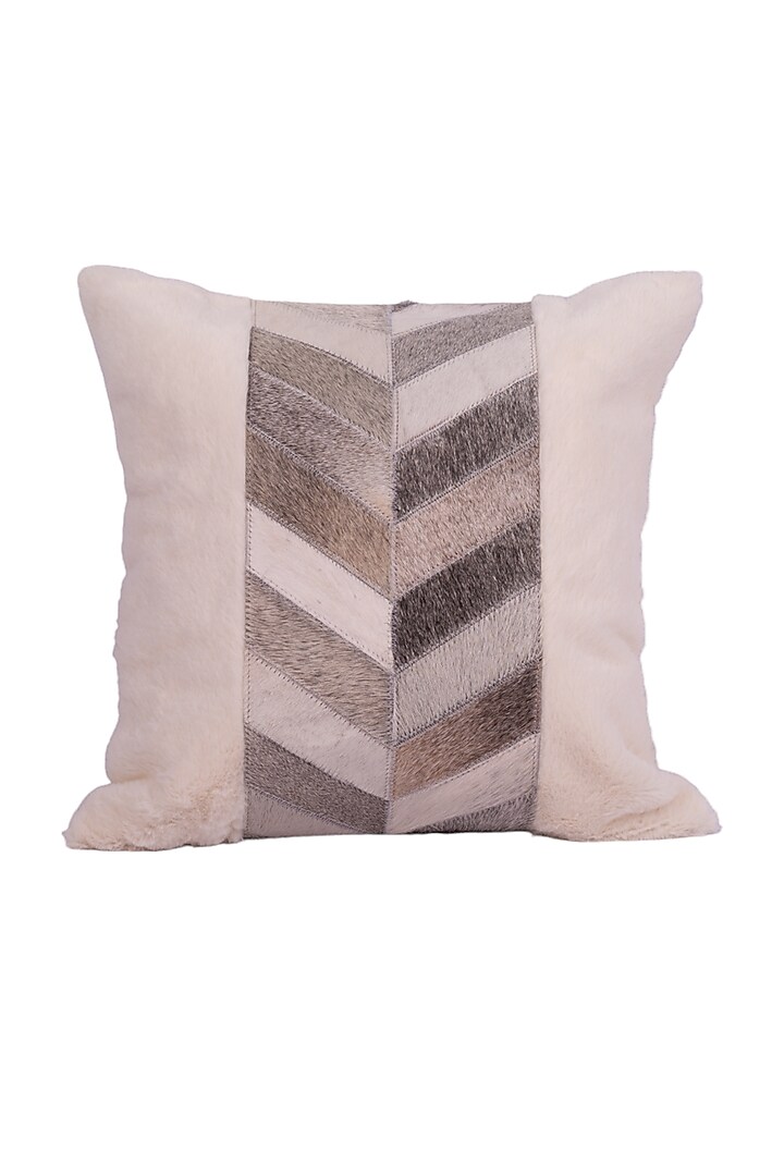 White Soft Woven Cotton & Leather Square Cushion Cover (Set of 2) by Ratios at Pernia's Pop Up Shop