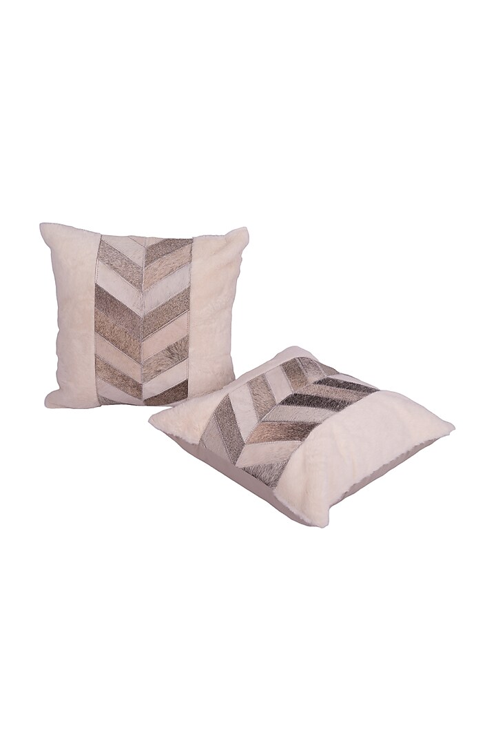 White Soft Woven Cotton & Leather Square Cushion Cover (Set of 2) by Ratios at Pernia's Pop Up Shop