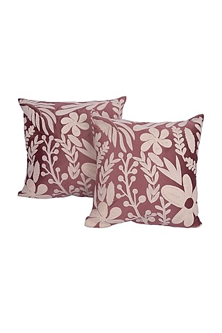 Pink & Cream Soft Woven Cotton Floral Square Cushion Cover (Set of 2) by Ratios