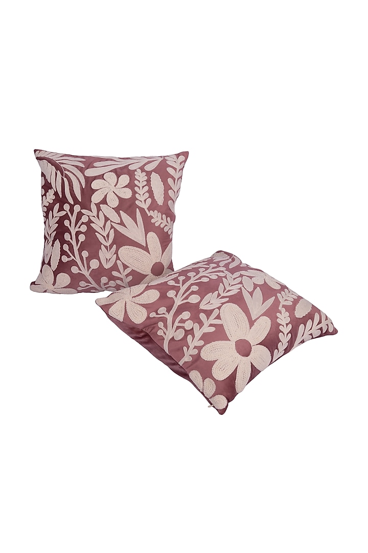 Pink & Cream Soft Woven Cotton Floral Square Cushion Cover (Set of 2) by Ratios at Pernia's Pop Up Shop