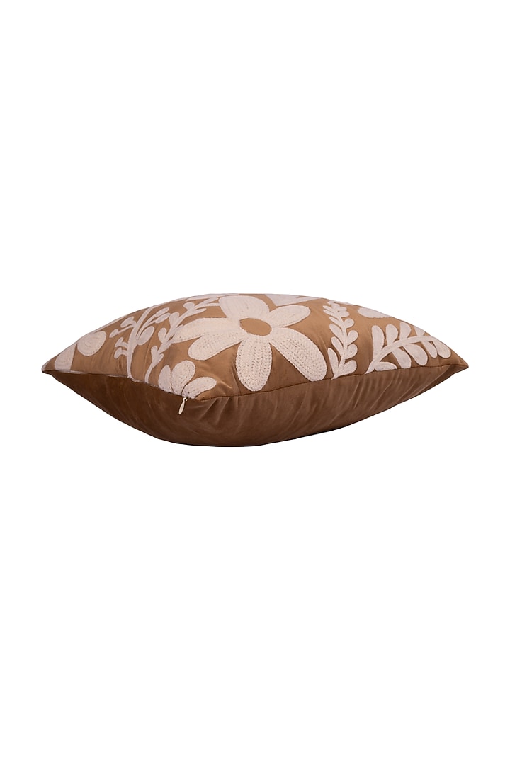 Brown Soft Woven Cotton Floral Square Cushion Cover (Set of 2) by Ratios at Pernia's Pop Up Shop