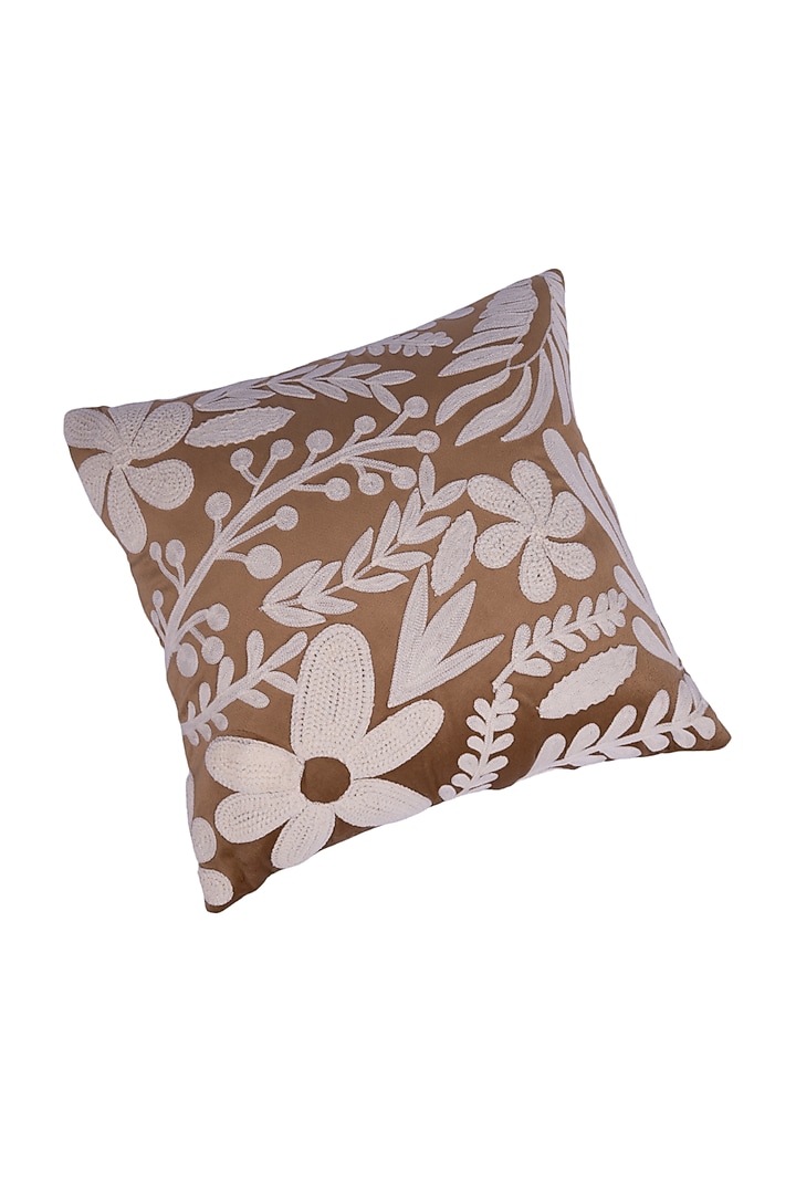 Brown Soft Woven Cotton Floral Square Cushion Cover (Set of 2) by Ratios at Pernia's Pop Up Shop