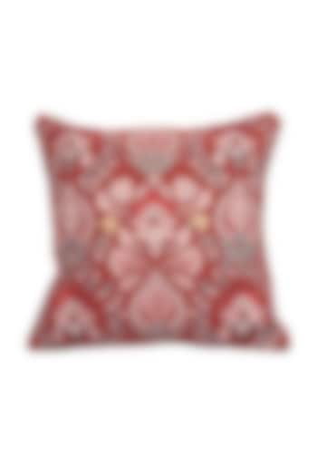 Red Soft Woven Cotton Floral Hand Block Printed Square Cushion Cover by Ratios