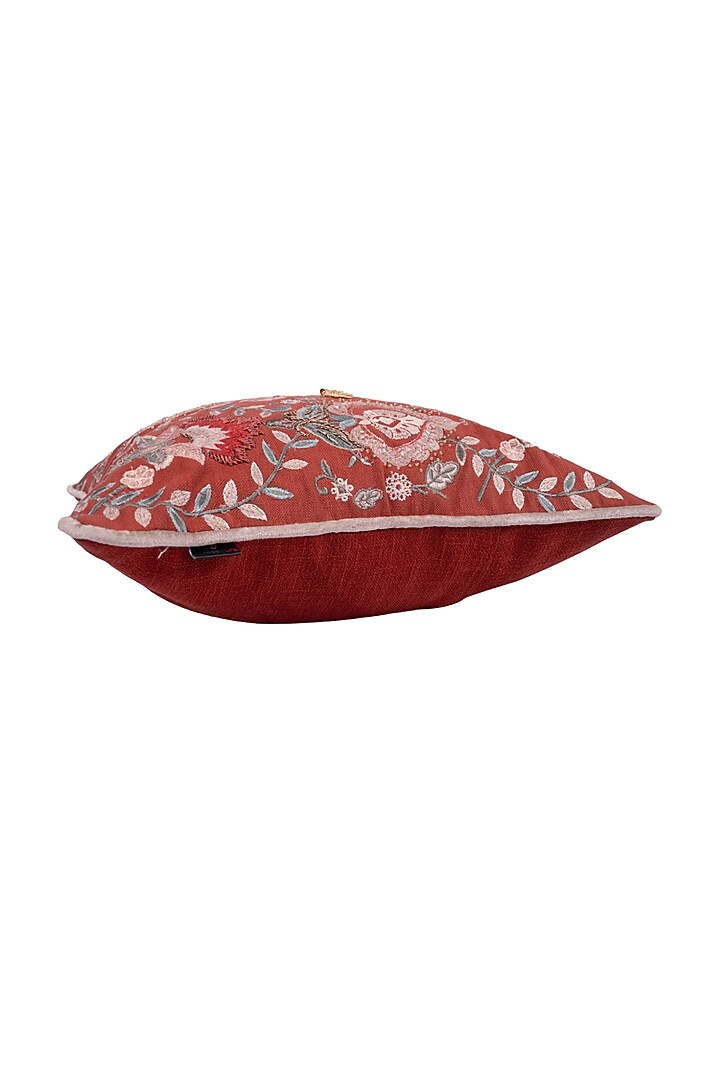 Red Soft Woven Cotton Floral Hand Block Printed Square Cushion Cover by Ratios at Pernia's Pop Up Shop