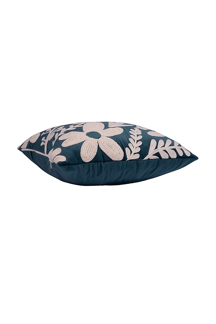 Dark Green Soft Woven Cotton Floral Square Cushion Cover (Set of 2) by Ratios at Pernia's Pop Up Shop