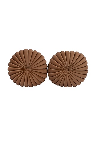 Light Brown Soft Woven Cotton Round Decorative Cushion Cover (Set of 2) by Ratios