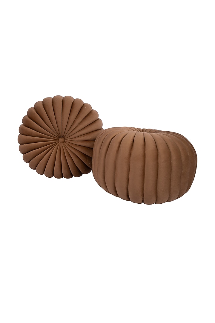 Light Brown Soft Woven Cotton Round Decorative Cushion Cover (Set of 2) by Ratios at Pernia's Pop Up Shop