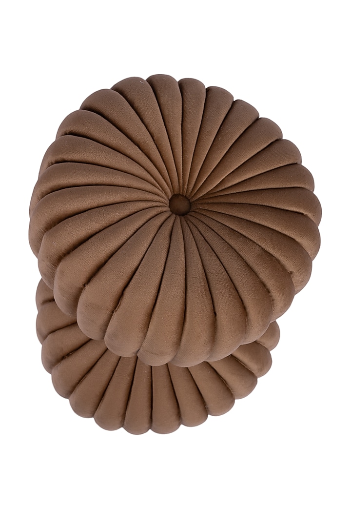 Light Brown Soft Woven Cotton Round Decorative Cushion Cover (Set of 2) by Ratios at Pernia's Pop Up Shop