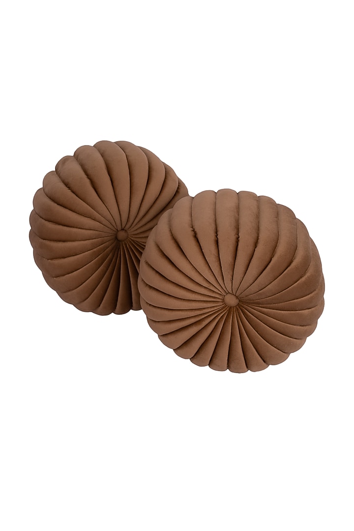 Light Brown Soft Woven Cotton Round Decorative Cushion Cover (Set of 2) by Ratios at Pernia's Pop Up Shop