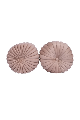 Cream Soft Woven Cotton Round Decorative Cushion Cover (Set of 2) by Ratios