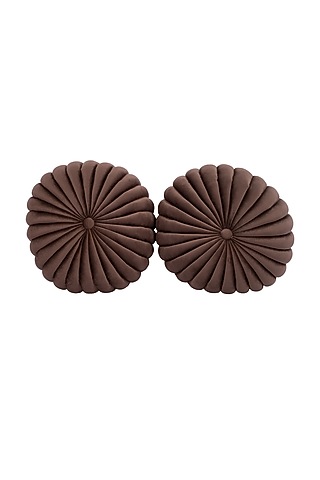 Dark Brown Soft Woven Cotton Round Decorative Cushion Cover (Set of 2) by Ratios