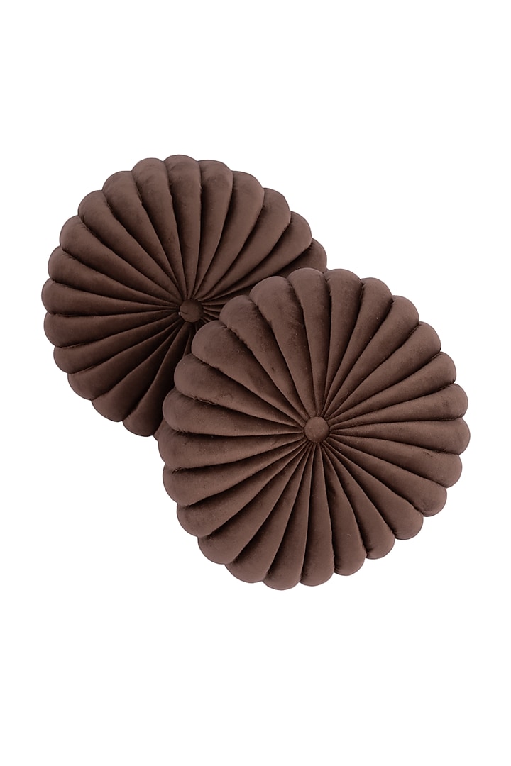 Dark Brown Soft Woven Cotton Round Decorative Cushion Cover (Set of 2) by Ratios at Pernia's Pop Up Shop