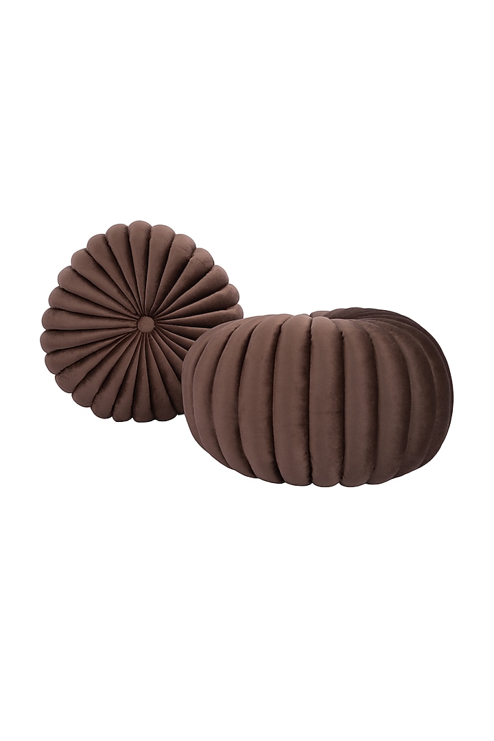 Dark Brown Soft Woven Cotton Round Decorative Cushion Cover (Set of 2) by Ratios at Pernia's Pop Up Shop