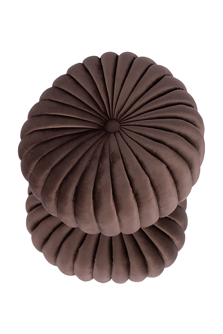 Dark Brown Soft Woven Cotton Round Decorative Cushion Cover (Set of 2) by Ratios at Pernia's Pop Up Shop