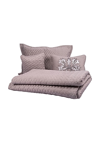 Grey Cotton Cambric Crested Moon Bed Cover (Set of 6) by Ratios