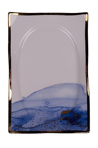 White & Blue Porcelain Monet Rectangular Platter by Ratios