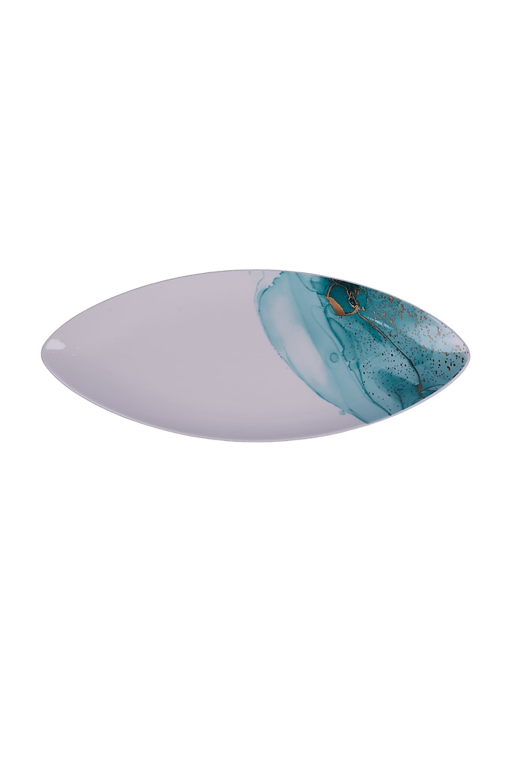 White & Green Porcelain Monet Oval Platter by Ratios at Pernia's Pop Up Shop