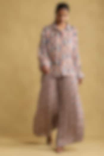 Blue Viscose Satin Geometric Printed Co-Ord Set by Ritu Kumar at Pernia's Pop Up Shop