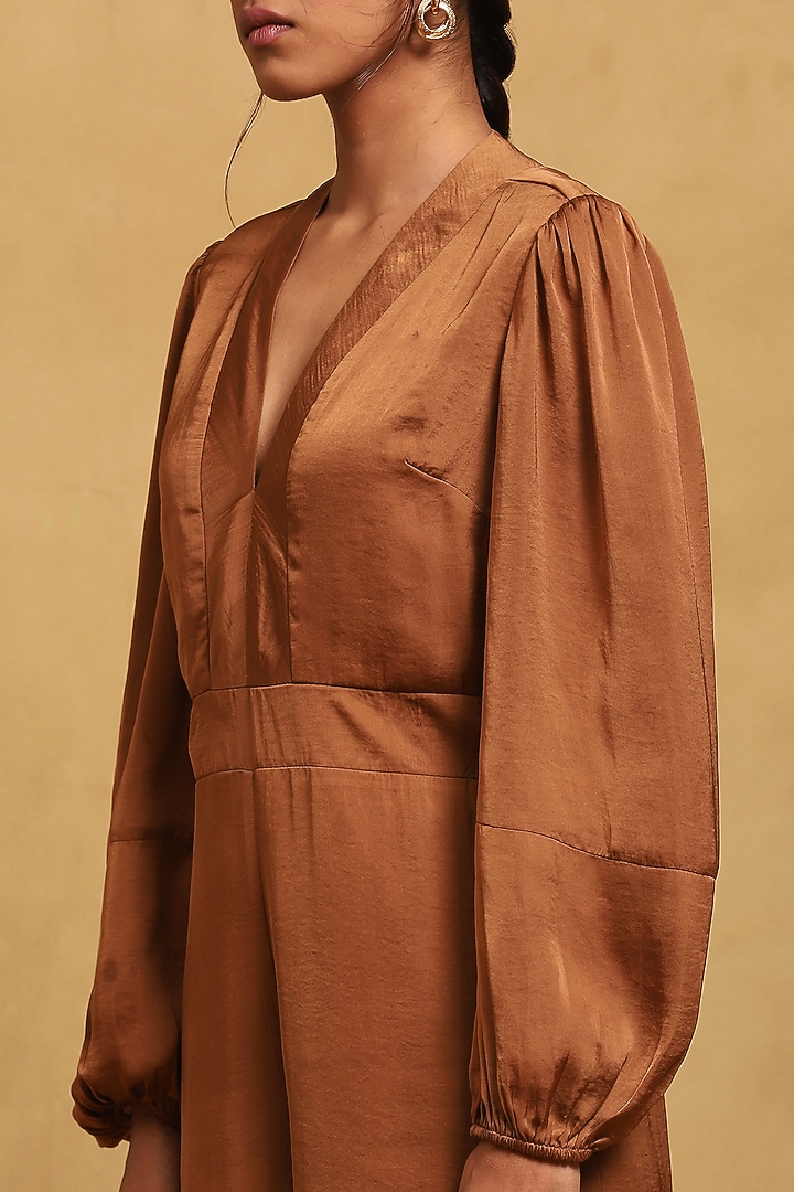 Brown Hammer Poly Satin Jumpsuit by Ritu Kumar at Pernia's Pop Up Shop
