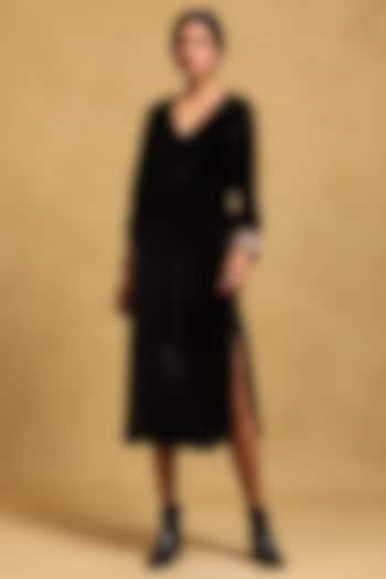 Black Silk Velvet Midi Dress by Ritu Kumar