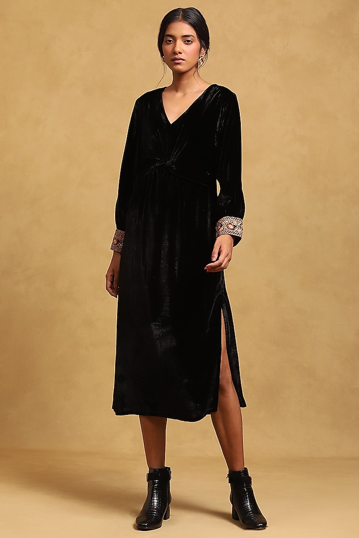 Black Silk Velvet Midi Dress by Ritu Kumar