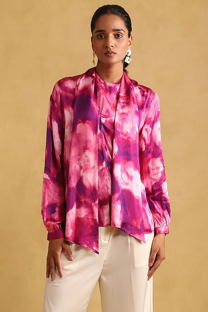 Pink Viscose & Satin Printed Top by Ritu Kumar at Pernia's Pop Up Shop