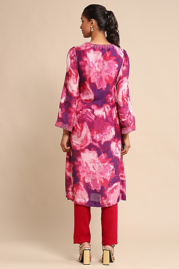 Pink Viscose Bamberg Embroidered Kurta Set by Ritu Kumar at Pernia's Pop Up Shop