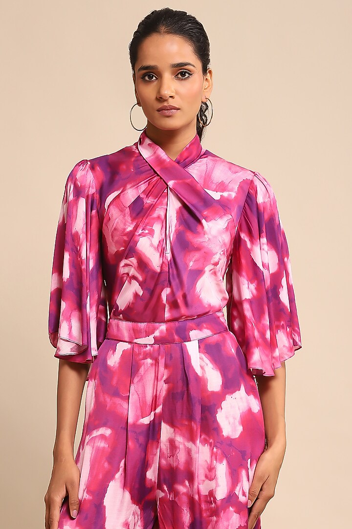 Pink Viscose & Satin Jumpsuit by Ritu Kumar at Pernia's Pop Up Shop