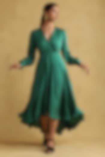 Teal Viscose Dobby Midi Dress by Ritu Kumar