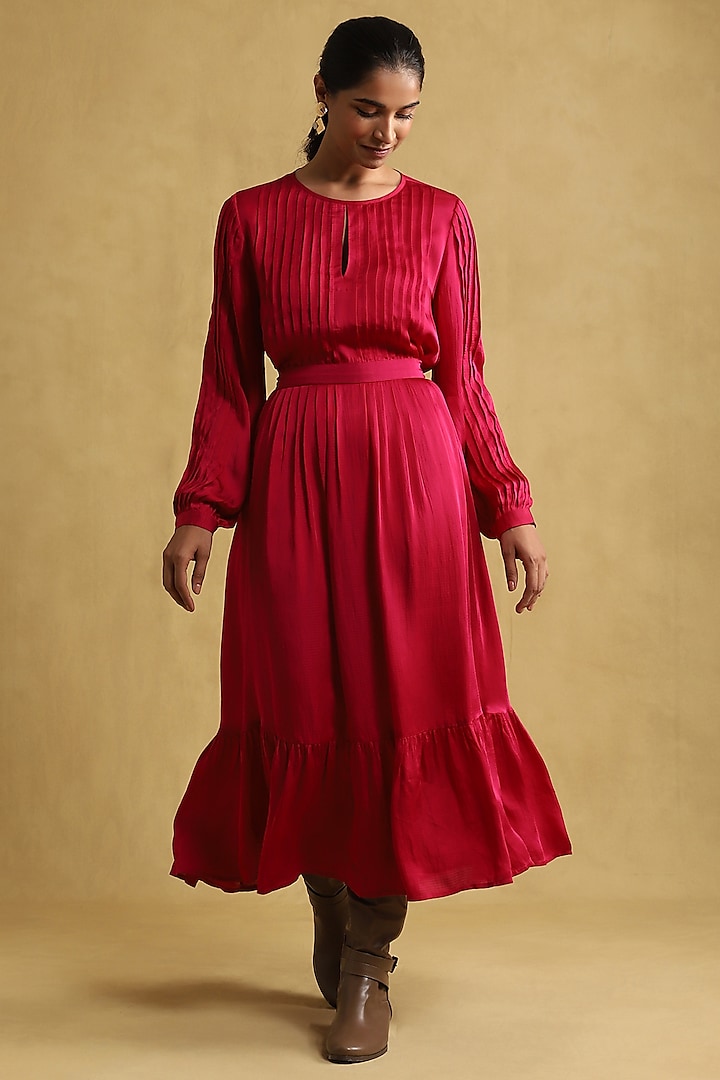 Pink Viscose Satin Stripe Maxi Summer Dress by Ritu Kumar at Pernia's Pop Up Shop