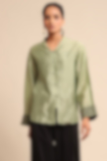 Green Cotton Silk & Chanderi Shirt by Ritu Kumar