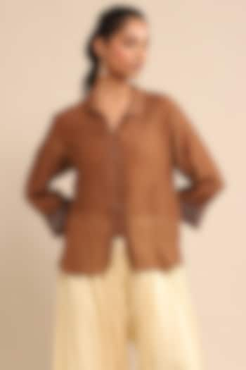 Brown Cotton Silk & Chanderi Shirt by Ritu Kumar at Pernia's Pop Up Shop