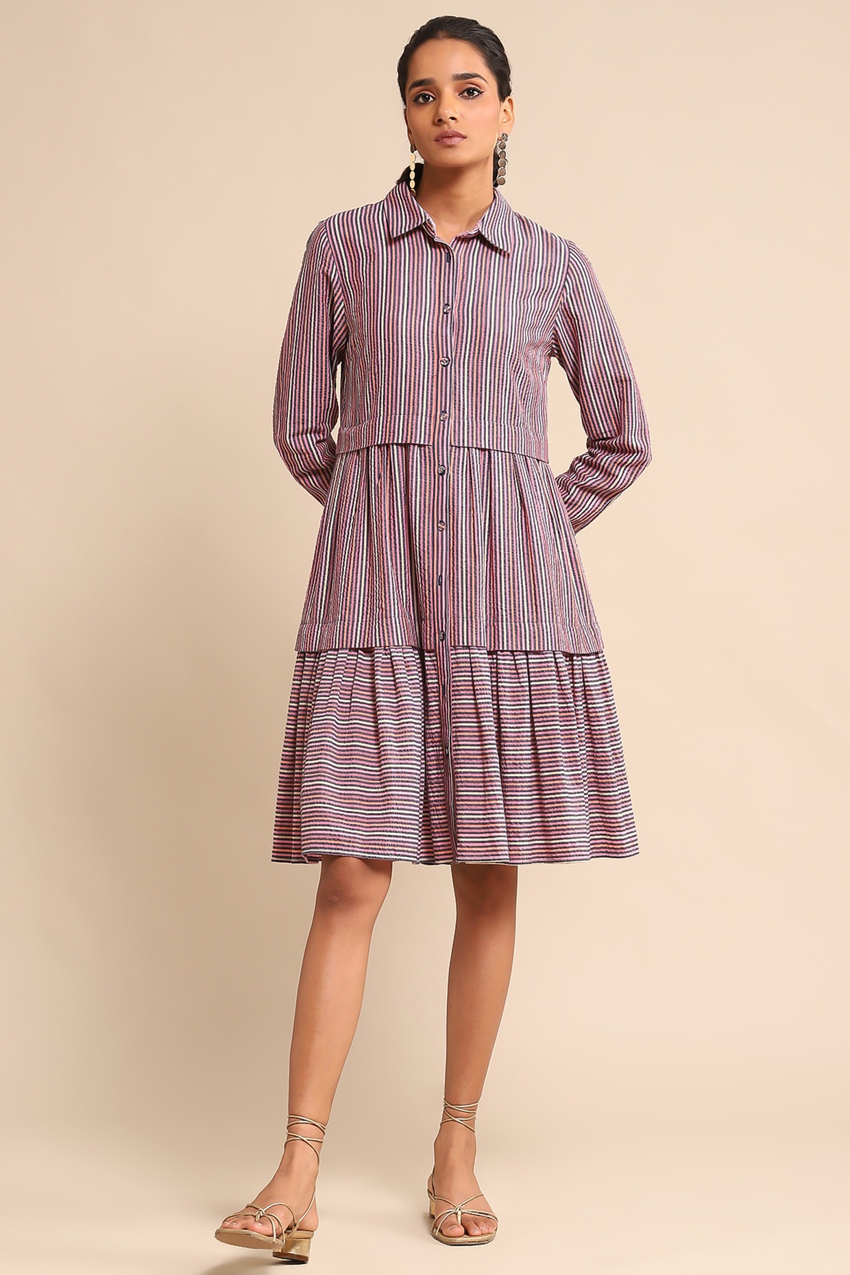 Multi-Colored Cotton Seersucker Knee-Length Shirt Summer Dress by Ritu Kumar at Pernia's Pop Up Shop