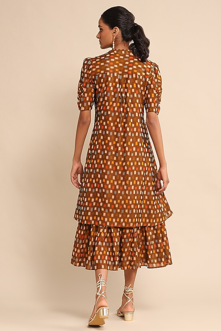 Brown Cotton Ikat Checkered Midi Summer Dress by Ritu Kumar at Pernia's Pop Up Shop