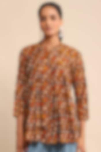 Brown Cotton Ikat Checkered Shirt by Ritu Kumar at Pernia's Pop Up Shop