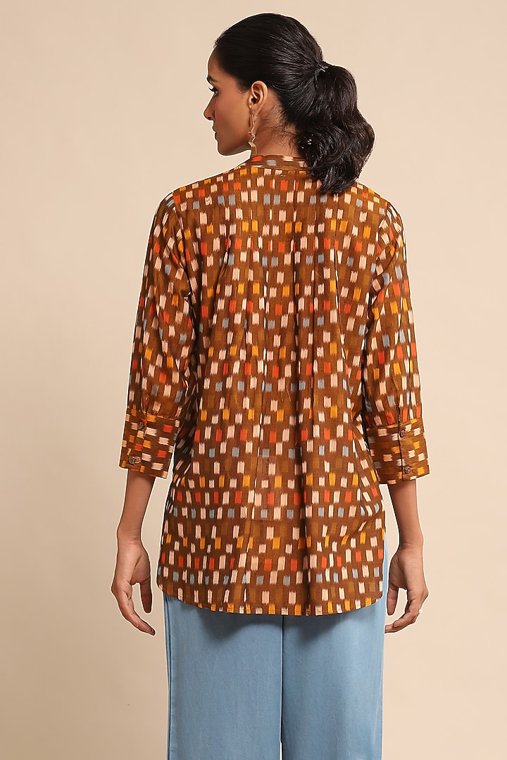 Brown Cotton Ikat Checkered Shirt by Ritu Kumar at Pernia's Pop Up Shop
