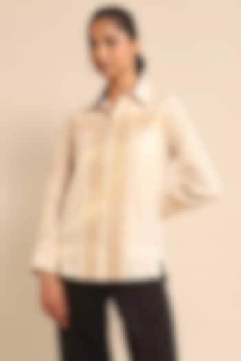 Beige Poly Lurex Shirt by Ritu Kumar at Pernia's Pop Up Shop