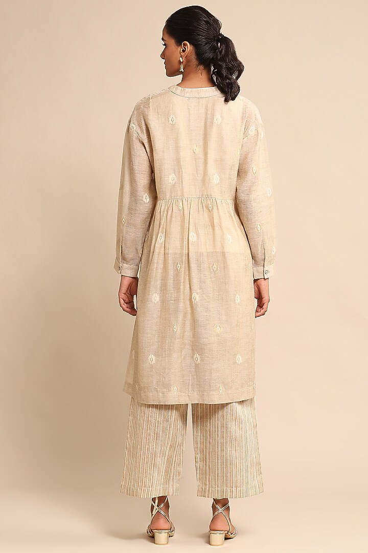 Beige Jacquard Chanderi Kurta Set by Ritu Kumar at Pernia's Pop Up Shop