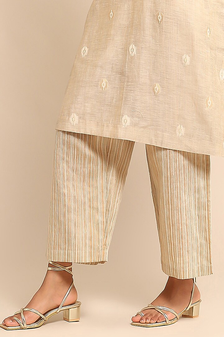 Beige Jacquard Chanderi Kurta Set by Ritu Kumar at Pernia's Pop Up Shop