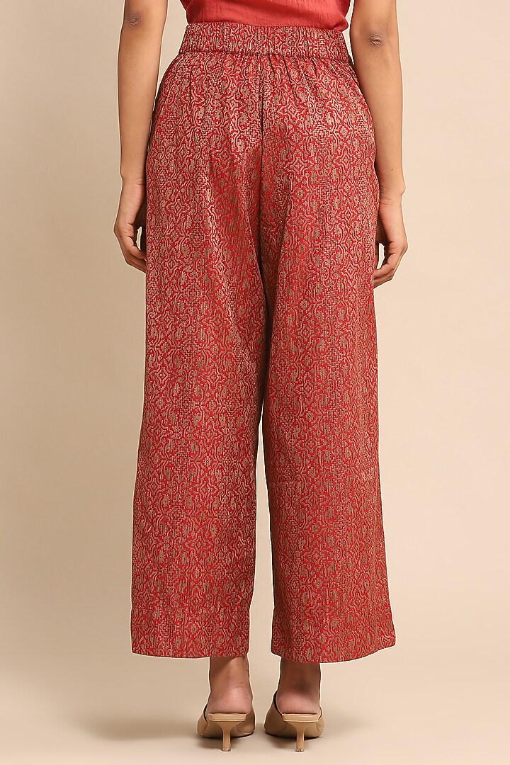 Red Poly Jacquard Palazzo Pants by Ritu Kumar at Pernia's Pop Up Shop