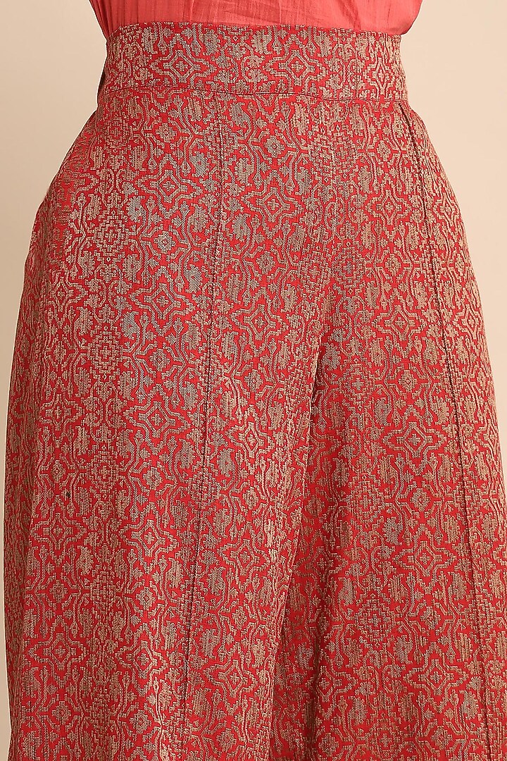 Red Poly Jacquard Palazzo Pants by Ritu Kumar at Pernia's Pop Up Shop