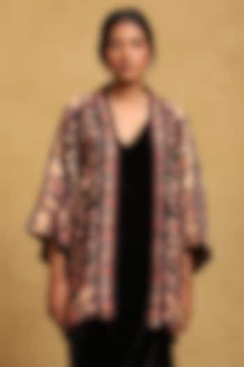 Black Modal Wool Floral Printed Shrug by Ritu Kumar at Pernia's Pop Up Shop