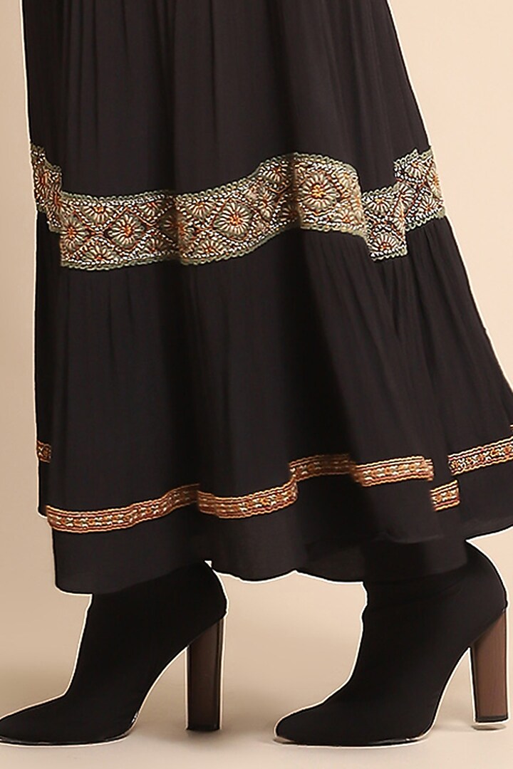 Black Vintage Crepe Embroidered Vacation Dress by Ritu Kumar at Pernia's Pop Up Shop