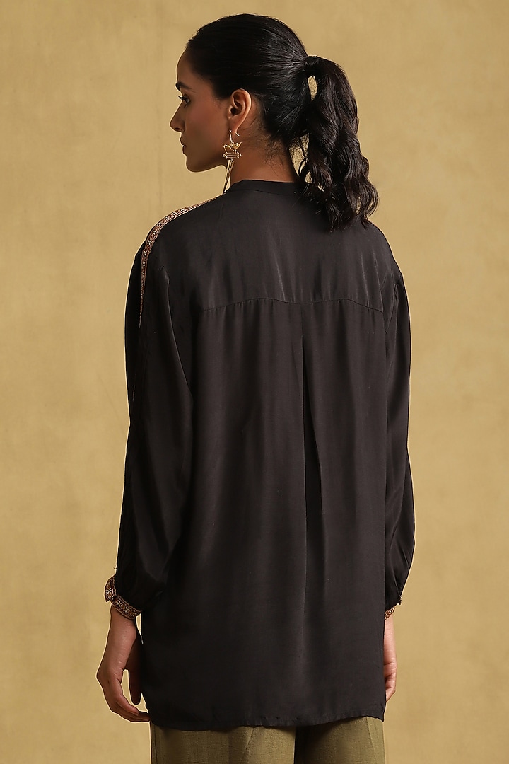 Black Vintage Crepe Embroidered Shirt by Ritu Kumar at Pernia's Pop Up Shop