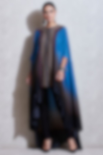 Blue Embroidered Gradient Cape by Ritu Kumar