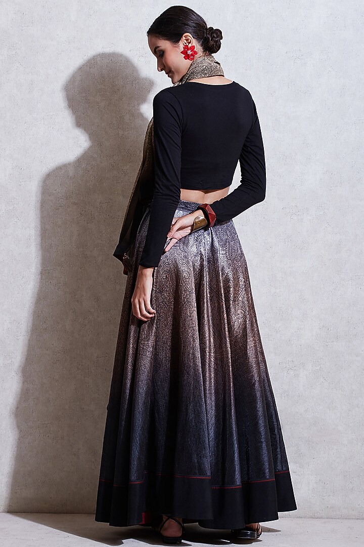 Black Embroidered Top With Skirt & Beige Scarf by Ritu Kumar at Pernia's Pop Up Shop