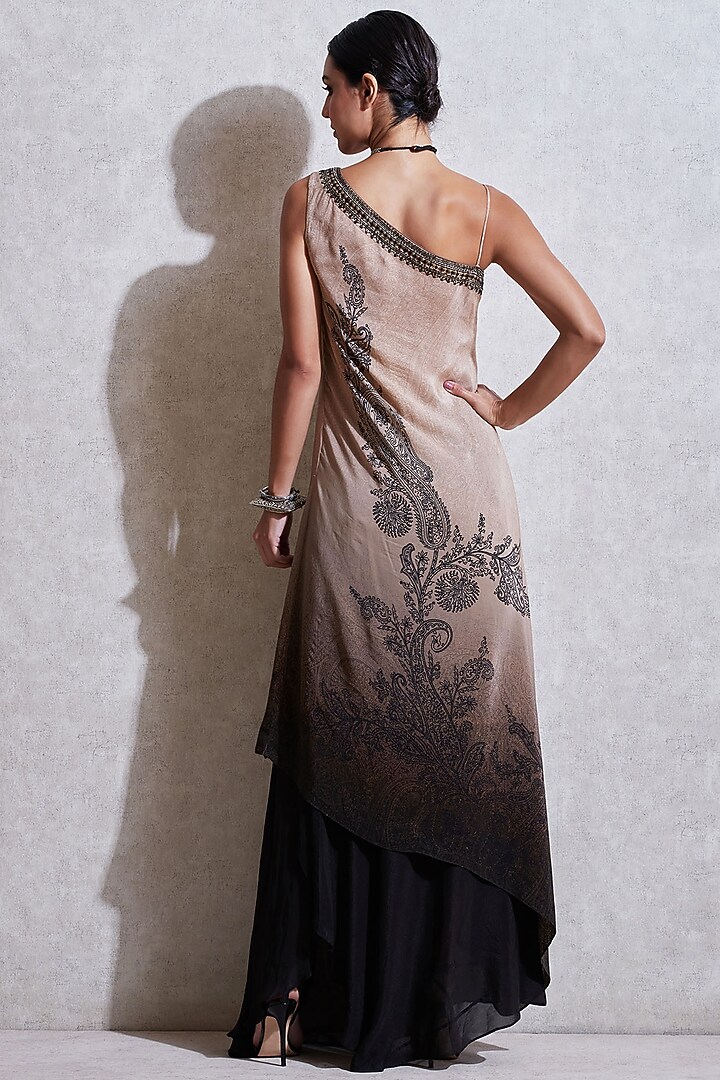 Beige & Black Embroidered Vacation Dress With Skirt by Ritu Kumar at Pernia's Pop Up Shop