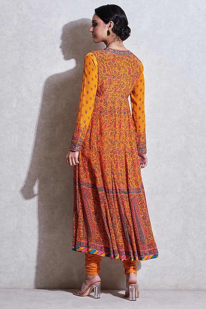 Saffron Yellow Embroidered Kurta Set by Ritu Kumar at Pernia's Pop Up Shop