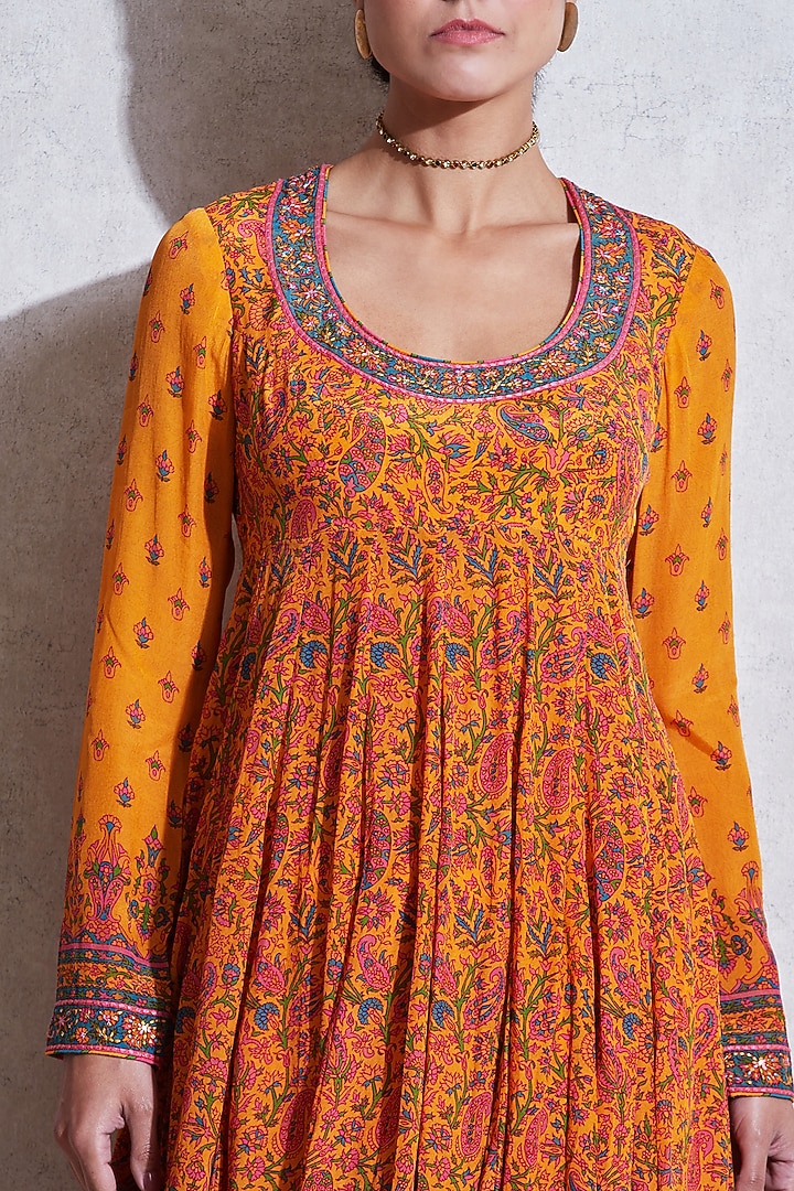 Saffron Yellow Embroidered Kurta Set by Ritu Kumar at Pernia's Pop Up Shop